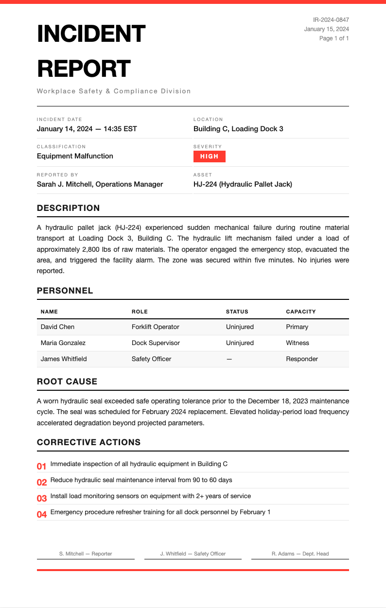 Swiss international incident report